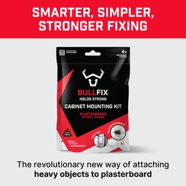 Bullfix Cabinet Mounting Kit - Heavy Duty Plasterboard Fixings for Cupboards/Cabinets, 4 Bullfix Universal Fixings and 2 Brackets, Kitchen Cupboard/Bathroom Cabinet Mounting Kit