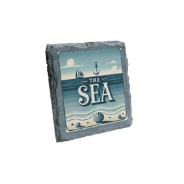 'The Sea' Slate Coaster | Nautical Design | Coastal Home Décor (slco-ds24-seanchorrg)