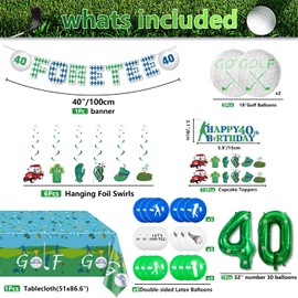 Golf 40th Birthday Party Decorations, Includes Fore-Tee Birthday Banner, Golf Tablecloth, Balloons, Golf Party Decorations Swirls, Cupcake Toppers, 40th Theme Birthday Decorations for Men, Golfer