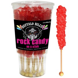 Buffalo Bills Strawberry (Red) Rock Candy On A Stick (12-ct cup red rock candy crystal sticks)