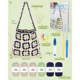 Aeelike Häkelset für Anfänger, Starter Häkel Set mit Häkelnadel Set 3,5mm 4,0mm, 5 Ply Häkelgarn, Zubehör, Häkeln für Anfänger mit Schritt-für-Schritt-Anleitung, Granny Square Häkeltasche Häkelset