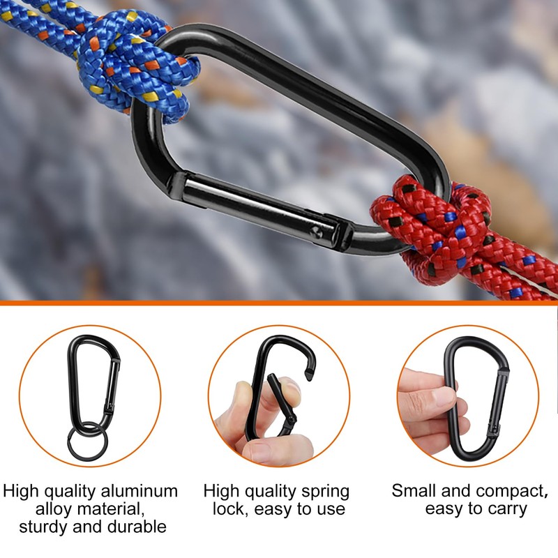 YPYMOD 5 Pairs of Aluminium Carabiner Hooks, D-Clip in Black,