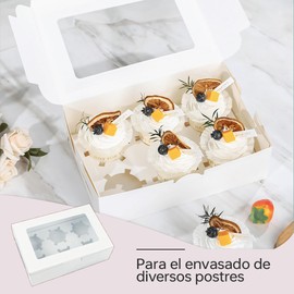 20 Cajas para Postres Blancas con Ventana, Cajas de Panadería para Pastelería, Fiesta Festiva, Cajas de Papel para Dulces, Cupcakes, Cumpleaños, Galletas (Blanco, 24 * 16 * 7.5 CM)