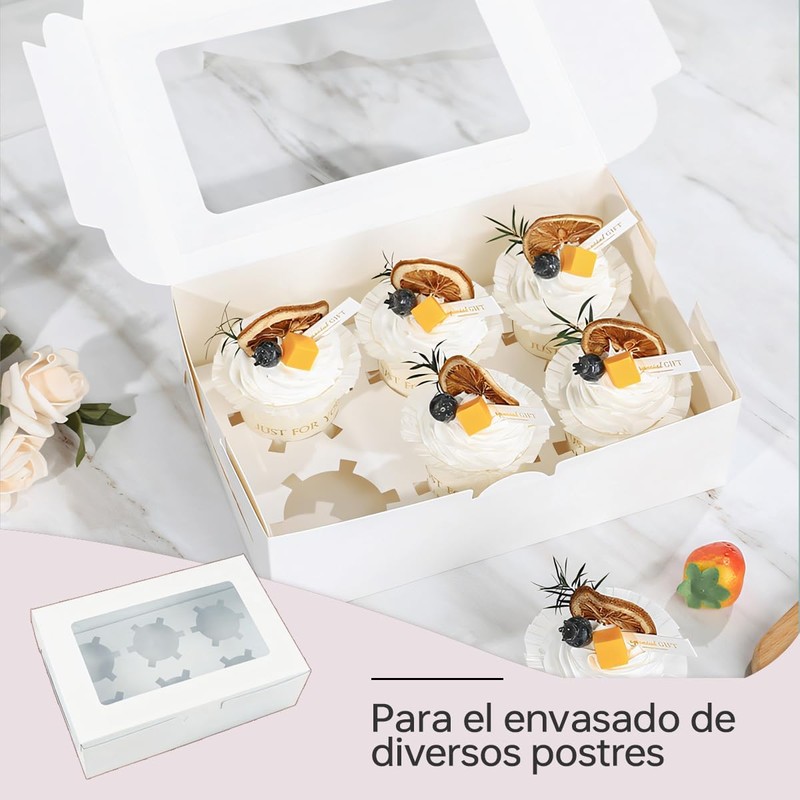 20 Cajas para Postres Blancas con Ventana, Cajas de Panadería