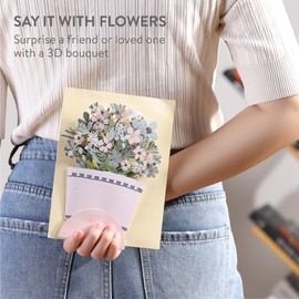 Diese-Klappkarten Flower Pop Up Card - 3D Flowers Bouquet Greeting Card for Birthday Father's Day Anniversary Get Well 15cm x 20cm (5-7/8" x 7-7/8") - Mix Flower Bouquet for Men