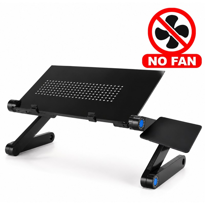 Folding Aluminum Laptop Table with Dual Cooling Fans, Adjustable Notebook