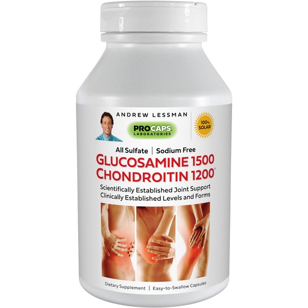 ANDREW LESSMAN Glucosamine 1500 Chondroitin 1200-300 Capsules – 100% Sulfate Form, Research Established Ingredients and Levels for Support of Healthy Joint Tissue. Small Easy to Swallow Capsules
