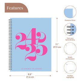 Riley's Planner 2024-2025 Academic Year, 18-Month Curly Weekly Planner - Playful Weekly & Monthly Agenda Planner, Soft Cover, Notes Pages, Twin-Wire Binding (8.5 x 11 inch, Light Blue)