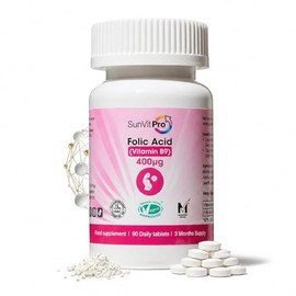 SunVit-D3 Folic Acid Tablets 400mcg – Pregnancy Supplement for Women, Supports Red Blood Cell Formation Health & B9 Vitamin, Prenatal Vitamins Vegan & Gluten-Free, 90 Count
