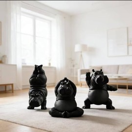 XIGUI 3Pack Clumsy Yoga Hippo Figurine, Handcrafted 3D Printed Resin Statue, Funny Meditation Sculpture with 3 Yoga Poses for Home Office Desk Decor, Unique Present for Yoga Lovers