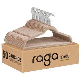 Raganet, Set de 50 Ganchos Metalicos Cubiertos con Terciopelo, Perchas de Alta Calidad, Gancho con Rotacion 360°, Ganchos Antideslizantes y Resistente