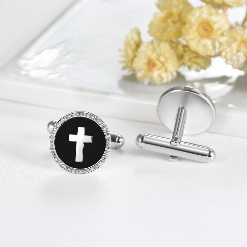 Cross Cufflinks for Men Sterling Silver Cuff Links for Men