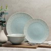Bzyoo 12-Piece Reactive Blue Ceramic Dinnerware Set Bali Breeze Blue