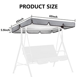 Swing Canopy Replacement for Outdoor Patio Swing Chair 2/3 Seater Waterproof Porch Swing Seat Canopy Cover Garden Hammock Top Cover for Seat Furniture, Canopy only (Grey, 65x45×5.9 Inch)