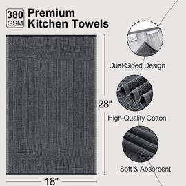 Mordimy Premium Kitchen Towels 6 Pack (18 x 28 Inches, Navy Blue/Grey/Black), Large Cotton Flat & Terry Kitchen Hand Towel, Super Absorbent Tea Dishtowels Set with Hanging Loop