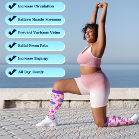 AuSletie 3 Pairs Plus Size Compression Socks for Women Wide Calf Extra Large Knee High Support for Travel,Yoga, Running，2XL