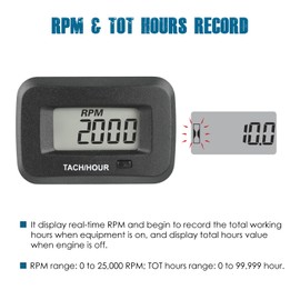 Runleader DC5V to 65V Digital Hours Tachometer, Waterproof Design for Garden Tractor, Generator, ATV, Marine, Snowmobile etc.