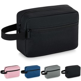 Elviros Travel Toiletry Bag for Women and Men, Lightweight Makeup Bag Hanging Dopp Kit with Shaving Compartment Cosmetic Organizer Small Tool Bag Travel Essentials, Black