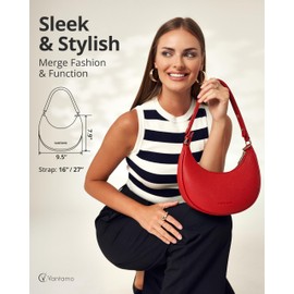 Half Moon Clutch Bag for Women - Faux Leather Crescent Bag with Anti Theft RFID Protection & Adjustable Shoulder Strap - Luna Bag with Gold Zippers & Anti Pickpocket Clip - Everyday Moon Shaped Purse