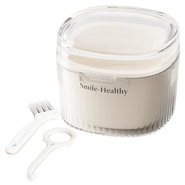 Denture Case Kit, Retainer Cleaner Case with Cleaning Brush, Retainer Cleaning Denture Bath Cup with Mirror Use in Denture Bridges, Partial Dentures, Traditional Braces for Travel