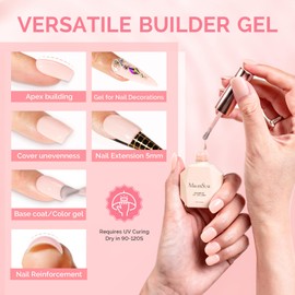 MelodySusie 3PCS 15ML Nude and Pink Base Colors Builder Gel Set for Nails Thickening, Soak Off UV Extension Gel Rhinestone Glue in a Bottle for Nail Art Design Gift for Women DIY Manicure at Home