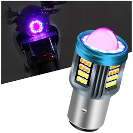 NHHEO BA20D LED Motorcycle Headlight Bulb Red Blue Angel Eye with HD Projector Super Bright H6 LED Headlight Bulb 25W 6000K Moto High/Low Beam Amber+White 4 Lghting Modes Plug And Play 12V-80V 1PCS