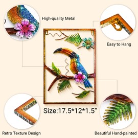 J-Fly Toucan Large Metal Wall Art Tropical Decorations Hand-painted Wall Decor for Garden Fence Bedroom Living Room Indoor Outdoor Decor 18 Inches, Valentine Decoration Gifts