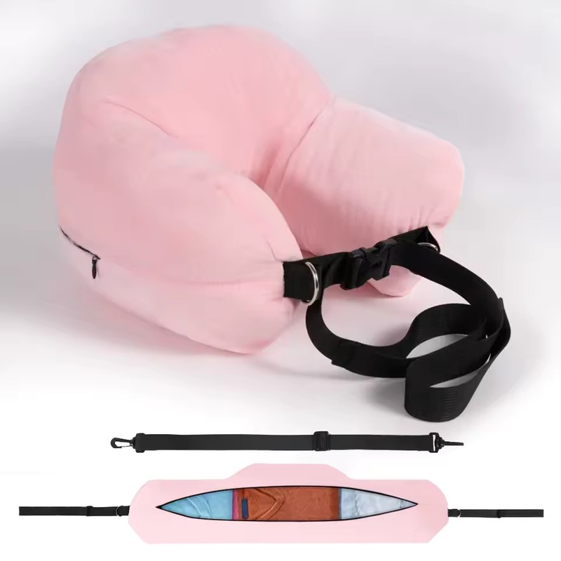 Stuffable Travel Pillowcase U-Shaped Neck Pillow with Adjustable Strap, Washable