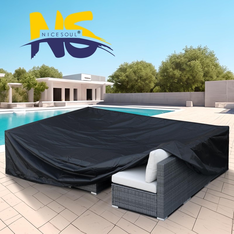 NICESOUL® Patio Furniture Cover, Premium Black and Silver Outdoor Sofa