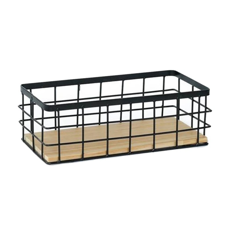 Yuikome 2 Packs Metal Storage Basket with Wooden Base, Decorative
