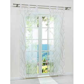 ESLIR Sliding Curtains Set of 2 Panel Curtains with Loops Transparent Tab-Top Curtain with Branches Pattern Voile White Sand W x H 57 x 145 cm 2 Pieces