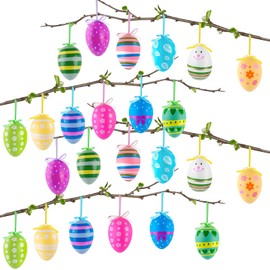 GWAWG Ostereier-Dekorationen, Ostereier, bunte Ostereier, hängende Ornamente, Kunststoff-Eier für Bastelarbeiten, Party, Osterbaum-Dekoration, 24 Stück