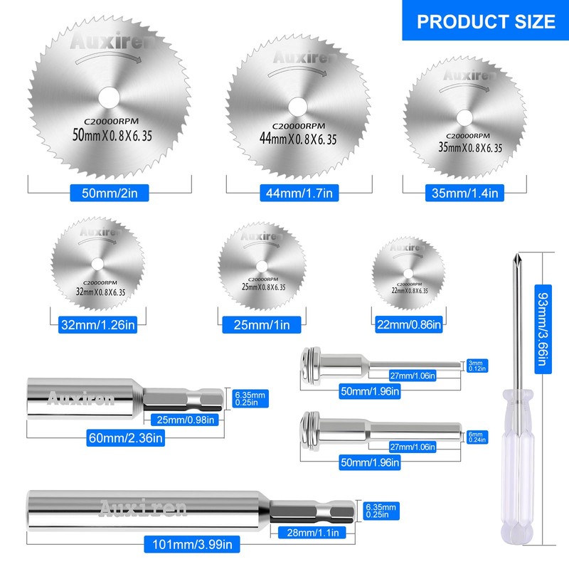 11 PCS Rotary Drill Saw Blades: 6 PCS Mini Circular