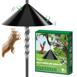 HQBRO 2-in-1 Squirrel Baffle for Bird Feeder Pole Shepherds Hooks with 40" Spikes Set, 19" Dia Raccoon Buster Cone, Bird House Guard for Outdoors Stand Mount & Hanging,Rust Chew Proof Heavy Duty ABS