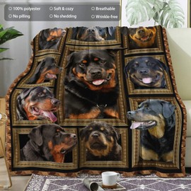 Rottweiler ​Blanket - Fleece Throw Blanket for Couch Super Soft Cozy Bed Blanket Lightweight Plush Fuzzy Blankets and Throws for Sofa, Twin Size 60 x 80 Inch, Gift for Dog Lover