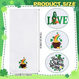 FuWeave 3 Pcs Embroidered St. Patrick's Day Hand Towels Cotton Lucky Shamrock Happy St Patricks Day Bathroom Kitchen Decorative Dish Towel for Hand Drying Cleaning Cooking Housewarming Gift