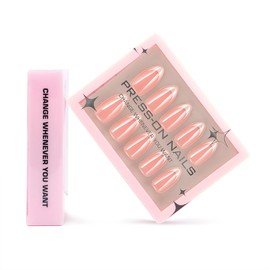 30Pcs French Tip Press on Nails Almond Short Fake Nails Nude Pink False Nails Aurora Acrylic Nails Full Cover Reusable Stick on Nails Glossy Artificial Nails for Women DIY French Nail Accessories