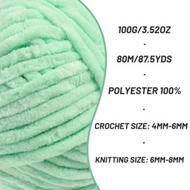 4 Pack Chunky Chenille Yarn for Crocheting, Baby Yarn for Crocheting Soft Blanket, 349.9 yds /14.1 oz Crochet Yarn, Bulky 5 Amigurumi Yarns, Fluffy Velvet Yarns for Knitting Crafts (4 Mint Green)