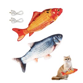 Telidif Floppy Fish Cat Toy, 2 Piece Realistic Plush Interactive Moving Fish Toy, 11" Catnip Cat Toy for Biting, Chewing, Kicking, Washable, Perfect for Indoor Cats and Pets (Grass Carp + Red Carp)