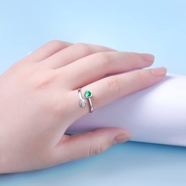 ACJFA 925 Sterling Silver Hug Ring for Women Teens I Love You Gifts for Her 12 Birthstones CZ Adjustable Ring Jewelry Mothers Day Birthday Holiday Gifts