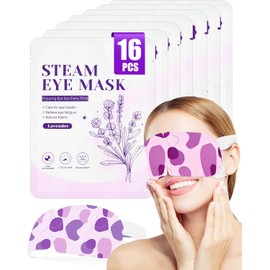 Mascarilla de lavanda autocalentable, 16 unidades, máscara térmica para ojos de vapor, antisequedad, hinchazón y fatiga ocular, compresas térmicas desechables para dormir y viajar