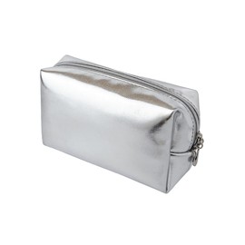 Intonowa Small Makeup Bag，Cosmetic Bags for Women，Silver Leather Makeup Pouch