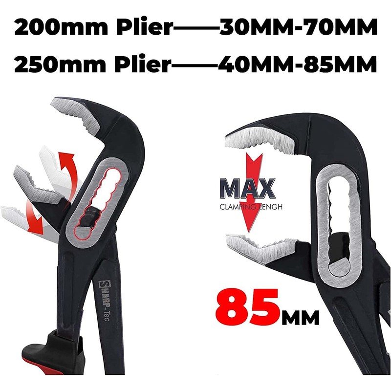 Sharp-tec Plumbers Wrench Set, 2-Piece Tongue-and-Groove Pliers, Quick Adjustable Wrench