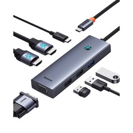 Baseus USB C Hub Dual 4K Docking Station Triple Display 7 in 1 Adapter with 2 HDMI, VGA, USB3.0, USB2.0, 100W PD Dock for MacBook/Dell/HP/Surface/Lenovo/Steam Deck