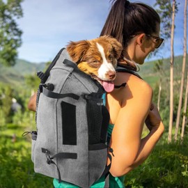 PETCUTE Pet Backpacks, Dog Backpack, Dog Transport Bag, Carry Bag for Dogs, Cats, Hiking Backpack, Side Breathable Mesh Backpack for Small, Medium, Dogs, Cats, up to 5 kg, Grey