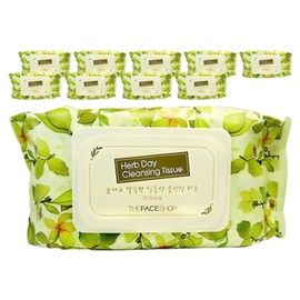 The Face Shop Herb Day Cleansing Tissue, 70 sheets, 10 pcs / 더페이스샵 허브데이 클렌징 티슈, 70매입, 10개