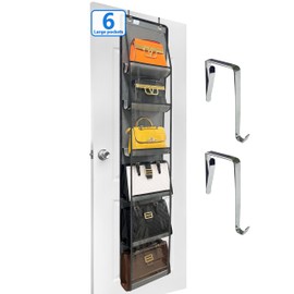 zebricolo, over the door purse organizer, holds bigger bags, purse organizer for door，Heavy Duty hooks (do not damage the door frame)，1Pack Grey/Black