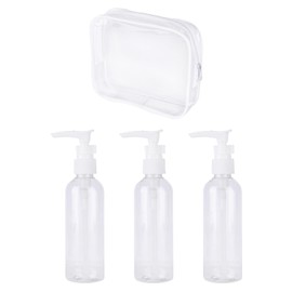 3 100 ml Push Bottles, 1 Toiletry Bag, Lotion Dispenser, Pump Dispenser, Small Soap Dispenser, Pump Bottle, Push Dispenser Pump Bottle