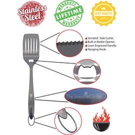 Extra Long Heavy Duty BBQ Grill Tools Set - 3 Piece Stainless Steel Utensils Set Includes Spatula Fork & Tongs - Barbecue Grilling Accessories - Outdoor Grilling kit in Gift Box Packaging