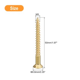 sourcing map Brass Wood Screws, 10Pcs M5 x 50mm Slotted Drive Flat Head Self Tapping Screw Countersunk for Woodworking Furniture